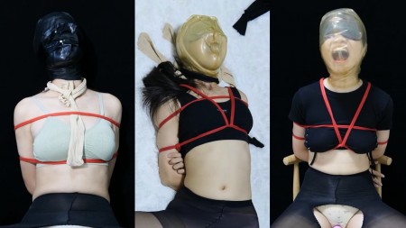 Xiaomeng Head under Pantyhose and Hoods - In this video I used pantyhose, plastic bags and different breathplay hoods on Xiaomengs head to restrict her air supply. Except for the very first scene, Xiaomengs hands were always bound behind her back, and vibrators are offered to make her enjoy the circumstance more. The following combinations can be found on her head in the video.
1.	Yellow pantyhose + black breathplay hood. Later the breathing hole was sealed by bondage tape.
2.	Yellow pantyhose + transparent breathplay hood + HOM.
3.	Yellow pantyhose + transparent breathplay hood + black pantyhose.
4.	Yellow pantyhose + transparent breathplay hood + yellow pantyhose + black pantyhose as mouth gag.
5.	Yellow pantyhose + black pantyhose.
6.	Transparent breathplay hood + yellow pantyhose + plastic bag.
7.	Transparent breathplay hood + yellow pantyhose + black pantyhose + HOM.
8.	Plastic bag + black pantyhose.
9.	Black pantyhose + plastic bag + yellow pantyhose.
10.	Black pantyhose + semitransparent breathplay hood.
I hope you enjoy the video!