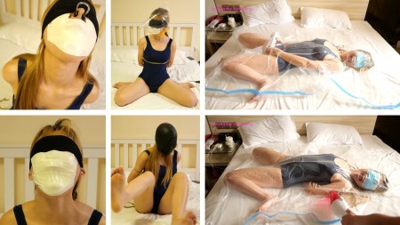 Xiaomeng Taped Capped and Vacuum Packed - Another long session with different breathplay tools has been summarized into this video.
Xiaomeng was wearing a Japanese one-piece school swimsuit and blindfolded. Her hands were bound behind her back. Her lower face was completely covered by white sticky tape except her nose, so that she can still breathe freely for a while. First, I used a nose clip to pinch her nose a few times. This was very efficient, and her breath was highly restricted. Then I used another piece of tape to seal her nose. Air leakage was reduced further, and you can see the contour of her open mouth under the tape when she was trying to suck in air but got nothing.
After I finished playing her nose, with the tape still on her face, I enclosed her head using a plastic bag. She was breathing her own stale air and kept struggling. The bag was replaced by a swim cap later and this definitely increased the difficulty of the breathplay. Her reaction was strong.
Then it was time for a reward for her hard play. I asked her to lie in a vacuum bag with a vibrator. She started massaging her private area and I started sucking the air out. She can enjoy the stimulation from both the little stale air inside the bag and the vibration. Soon she reached to a very strong orgasm. After a short break, she was vacuumed again for the last time and without the vibrator to distract her from the pain